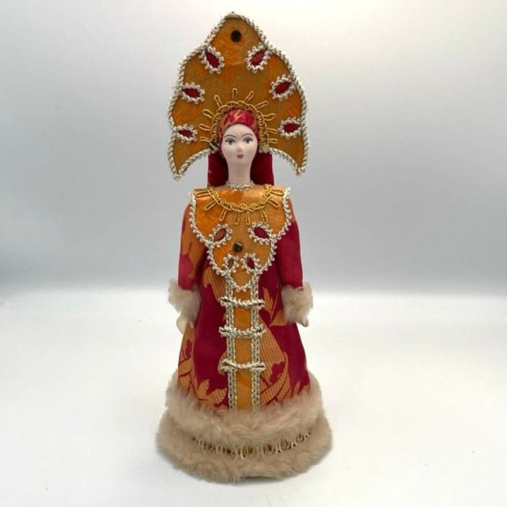 Poteshny Promysel Russian Boyarina Doll Porcelain Face & Hands Noble Woman Red